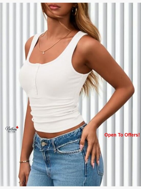 Ribbed Knit Slim Fit Henley Tank Top, 95% Rayon 5% Elastane - Picture 4 of 7